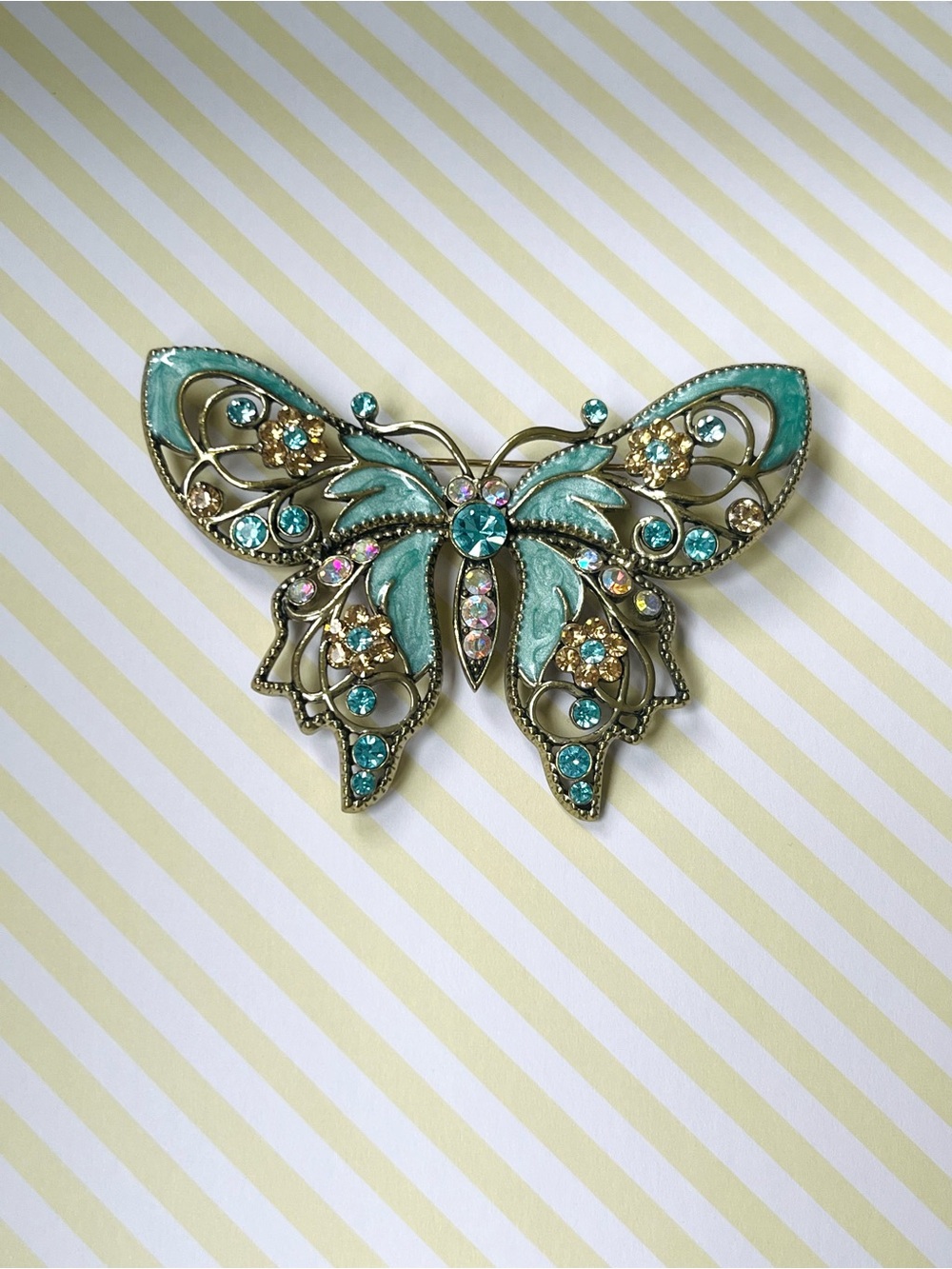 Vintage AVON SP Blue Enamel & Rhinestone Butterfly Brooch